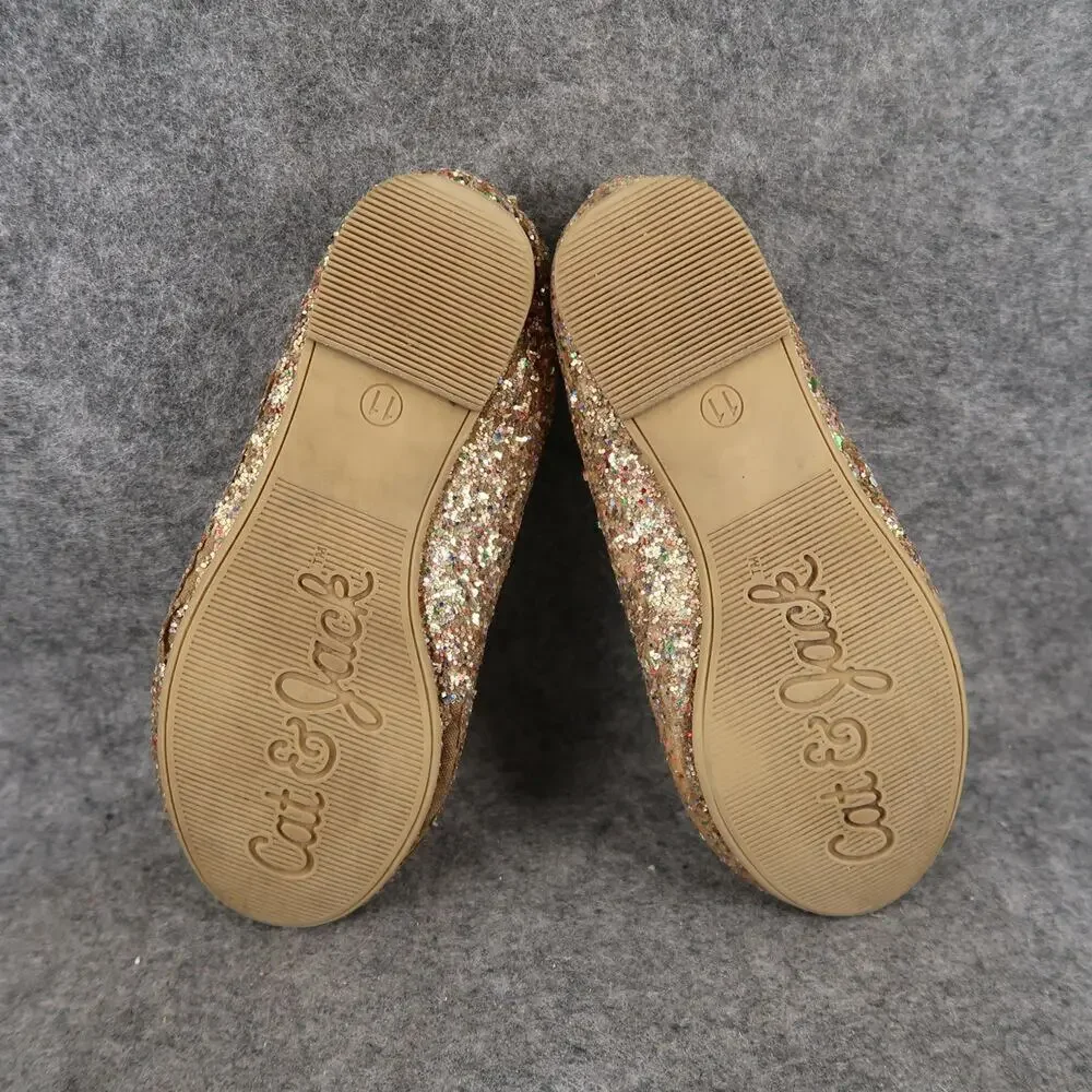 Cat & Jack Shoes Kids 11 Ballet Flats Elastic Strap Glitter Bow Slip On Girls